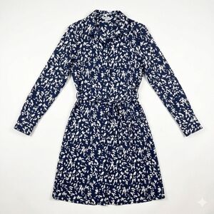 Ophelia & Roe Blue and White Long-Sleeve Printed Shirt Dress Small #256